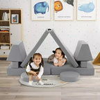 Costway Canapé de jeu 10 pièces pour enfants, ensemble modulaire pliable en mousse, canapé convertible, jeux pour tout-petits Bleu/Gris/Vert