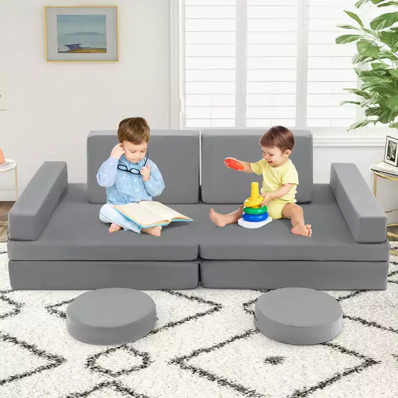 Costway Canapé de jeu 10 pièces pour enfants, ensemble modulaire pliable en mousse, canapé convertible, jeux pour tout-petits Bleu/Gris/Vert