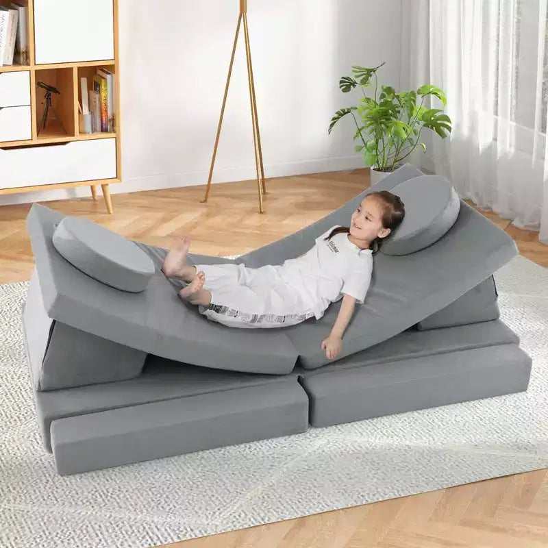 Costway Canapé de jeu 10 pièces pour enfants, ensemble modulaire pliable en mousse, canapé convertible, jeux pour tout-petits Bleu/Gris/Vert