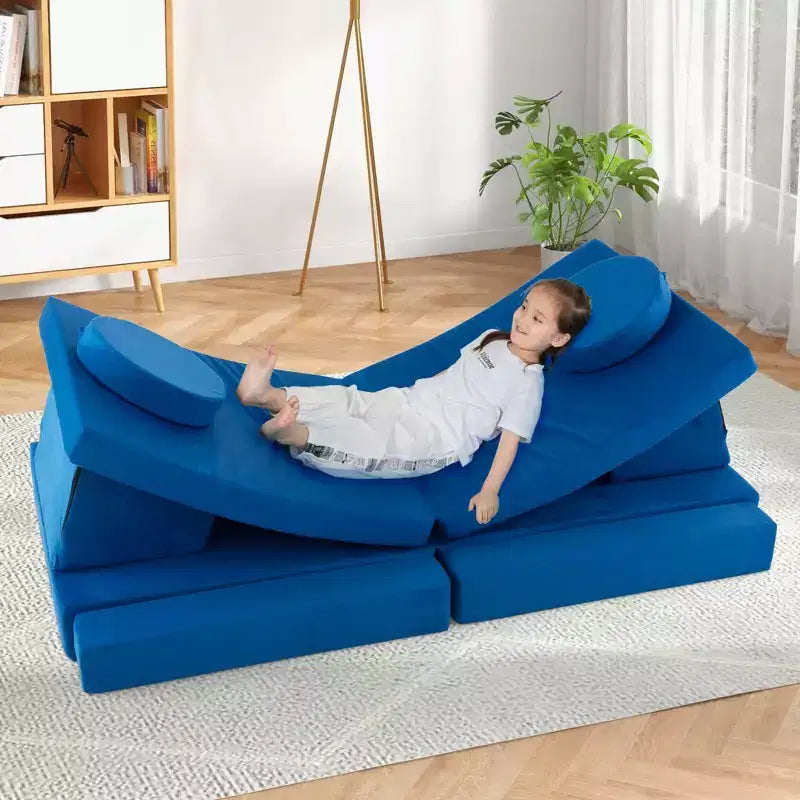 Costway Canapé de jeu 10 pièces pour enfants, ensemble modulaire pliable en mousse, canapé convertible, jeux pour tout-petits Bleu/Gris/Vert