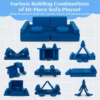 Costway Canapé de jeu 10 pièces pour enfants, ensemble modulaire pliable en mousse, canapé convertible, jeux pour tout-petits Bleu/Gris/Vert