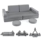 Costway Canapé de jeu 10 pièces pour enfants, ensemble modulaire pliable en mousse, canapé convertible, jeux pour tout-petits Bleu/Gris/Vert