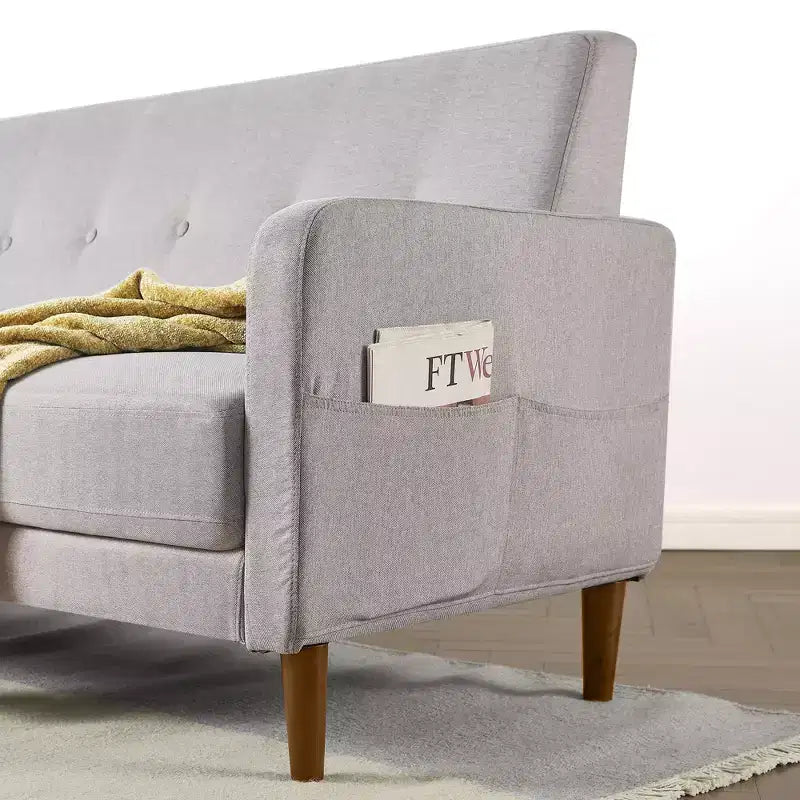 Canapé Adair Mid-Century Modern avec accoudoirs à poches Tissu en lin capitonné - Mellow
