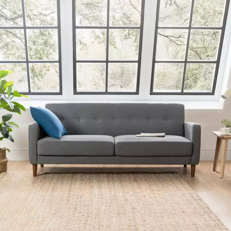 Canapé Adair Mid-Century Modern avec accoudoirs à poches Tissu en lin capitonné - Mellow