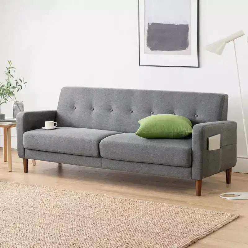 Canapé Adair Mid-Century Modern avec accoudoirs à poches Tissu en lin capitonné - Mellow