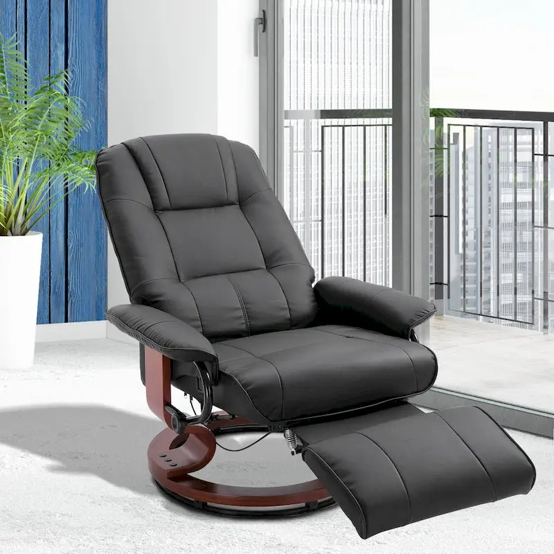 Fauteuil inclinable manuel pivotant en similicuir HomCom avec repose-pieds confortable et relaxant
