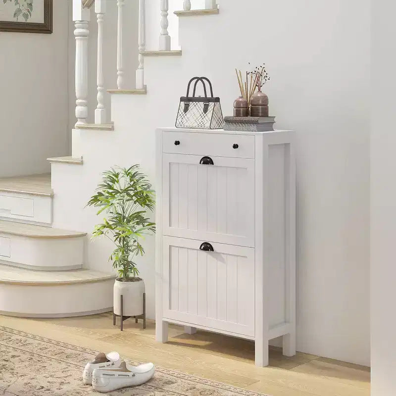 Meuble à chaussures HOMCOM avec 2 tiroirs basculants, étagères réglables et tiroir supérieur pour 8 paires de chaussures