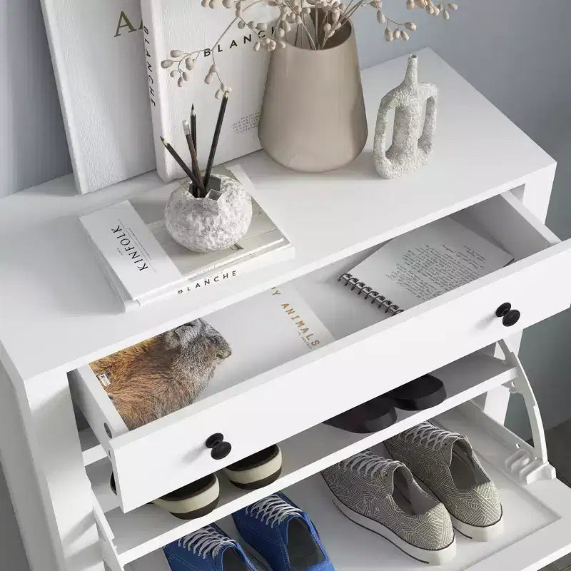 Meuble à chaussures HOMCOM avec 2 tiroirs basculants, étagères réglables et tiroir supérieur pour 8 paires de chaussures