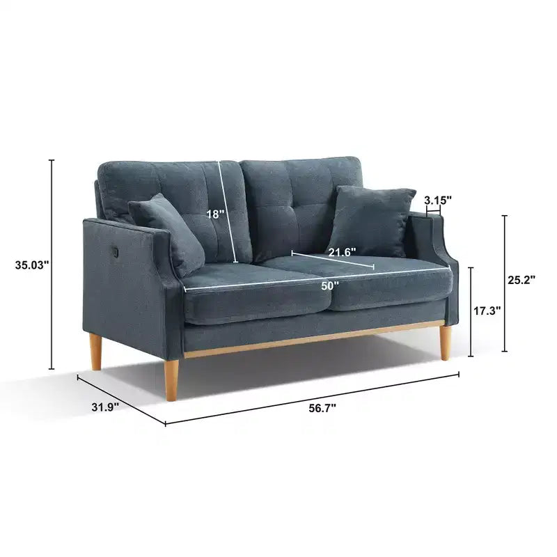 Causeuse en tissu imperméable avec port de chargement USB et 2 coussins - ModernLuxe