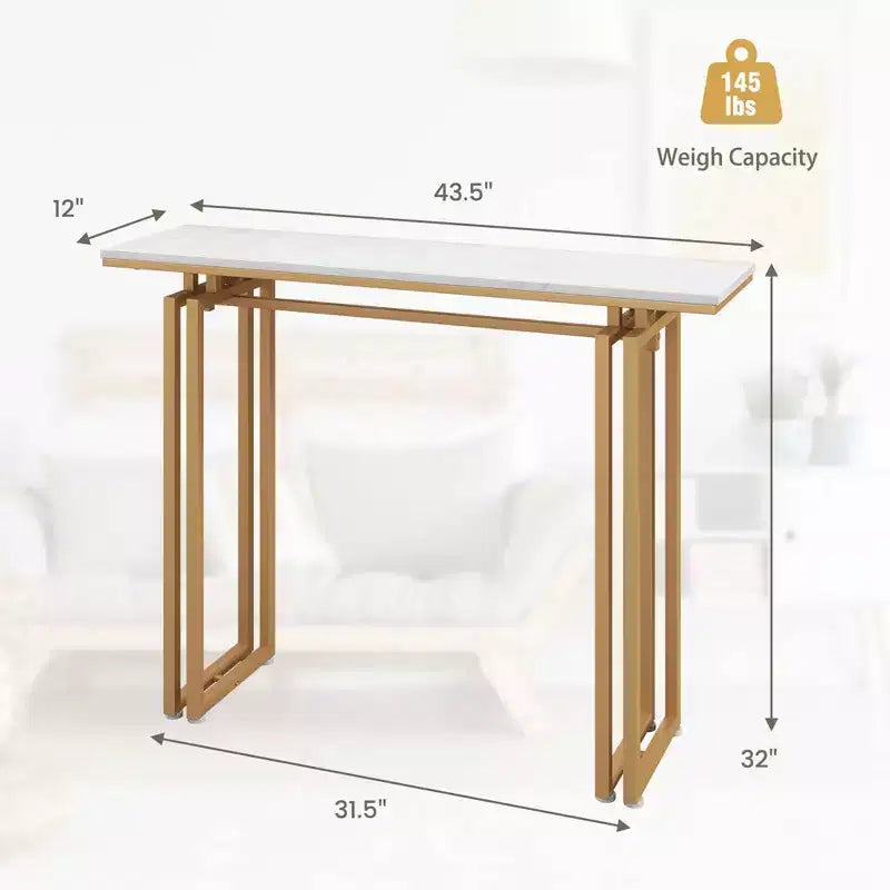 Table console Costway de 110,5 cm, table de canapé d'entrée en faux marbre avec pieds en métal pour salon Noir/Or