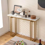 Table console Costway de 110,5 cm, table de canapé d'entrée en faux marbre avec pieds en métal pour salon Noir/Or