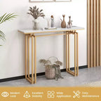 Table console Costway de 110,5 cm, table de canapé d'entrée en faux marbre avec pieds en métal pour salon Noir/Or