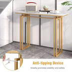 Table console Costway de 110,5 cm, table de canapé d'entrée en faux marbre avec pieds en métal pour salon Noir/Or