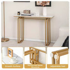Table console Costway de 110,5 cm, table de canapé d'entrée en faux marbre avec pieds en métal pour salon Noir/Or