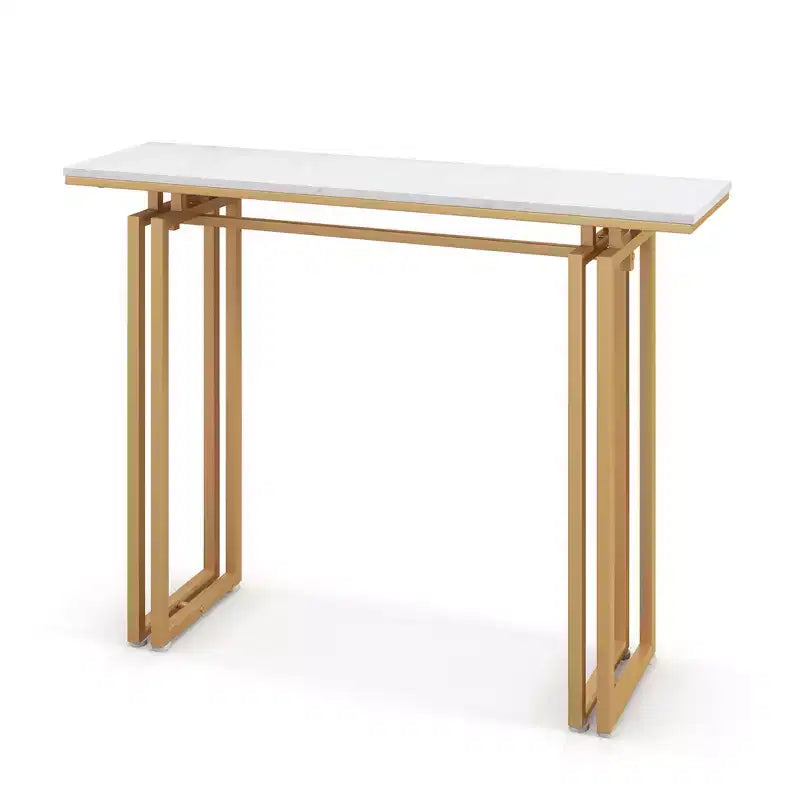 Table console Costway de 110,5 cm, table de canapé d'entrée en faux marbre avec pieds en métal pour salon Noir/Or