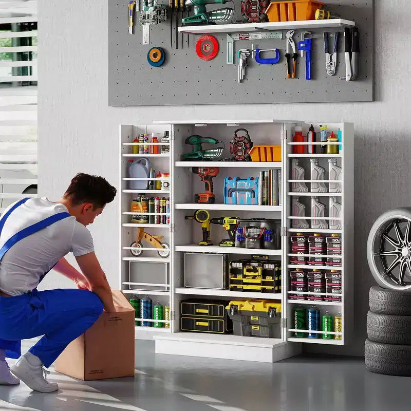 HOMCOM Meuble de cuisine 41, Armoire de cuisine à 2 portes avec 5 étagères de rangement, 12 porte-épices et étagères réglables pour salle à manger