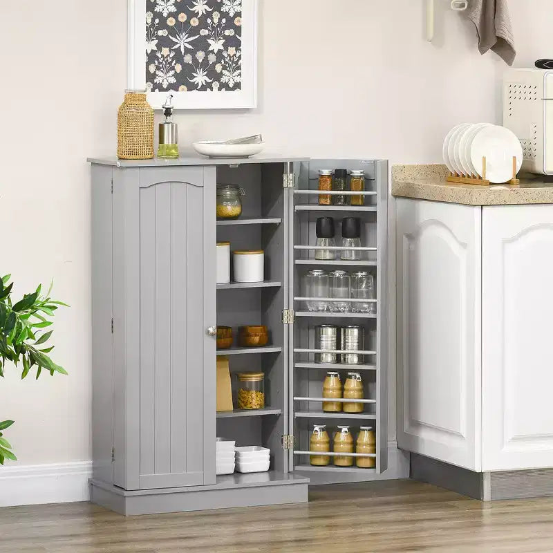HOMCOM Meuble de cuisine 41, Armoire de cuisine à 2 portes avec 5 étagères de rangement, 12 porte-épices et étagères réglables pour salle à manger