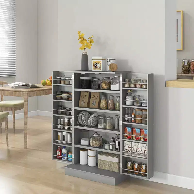 HOMCOM Meuble de cuisine 41, Armoire de cuisine à 2 portes avec 5 étagères de rangement, 12 porte-épices et étagères réglables pour salle à manger