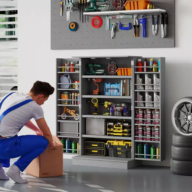HOMCOM Meuble de cuisine 41, Armoire de cuisine à 2 portes avec 5 étagères de rangement, 12 porte-épices et étagères réglables pour salle à manger