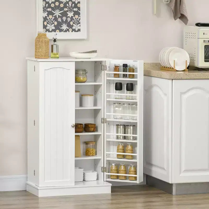 HOMCOM Meuble de cuisine 41, Armoire de cuisine à 2 portes avec 5 étagères de rangement, 12 porte-épices et étagères réglables pour salle à manger