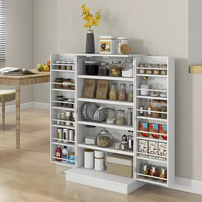 HOMCOM Meuble de cuisine 41, Armoire de cuisine à 2 portes avec 5 étagères de rangement, 12 porte-épices et étagères réglables pour salle à manger