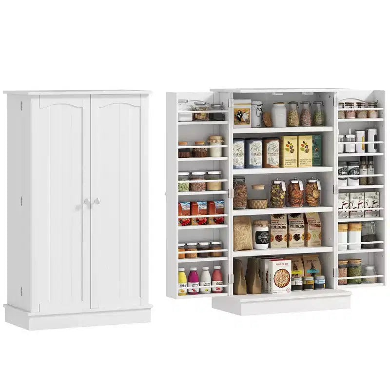 HOMCOM Meuble de cuisine 41, Armoire de cuisine à 2 portes avec 5 étagères de rangement, 12 porte-épices et étagères réglables pour salle à manger
