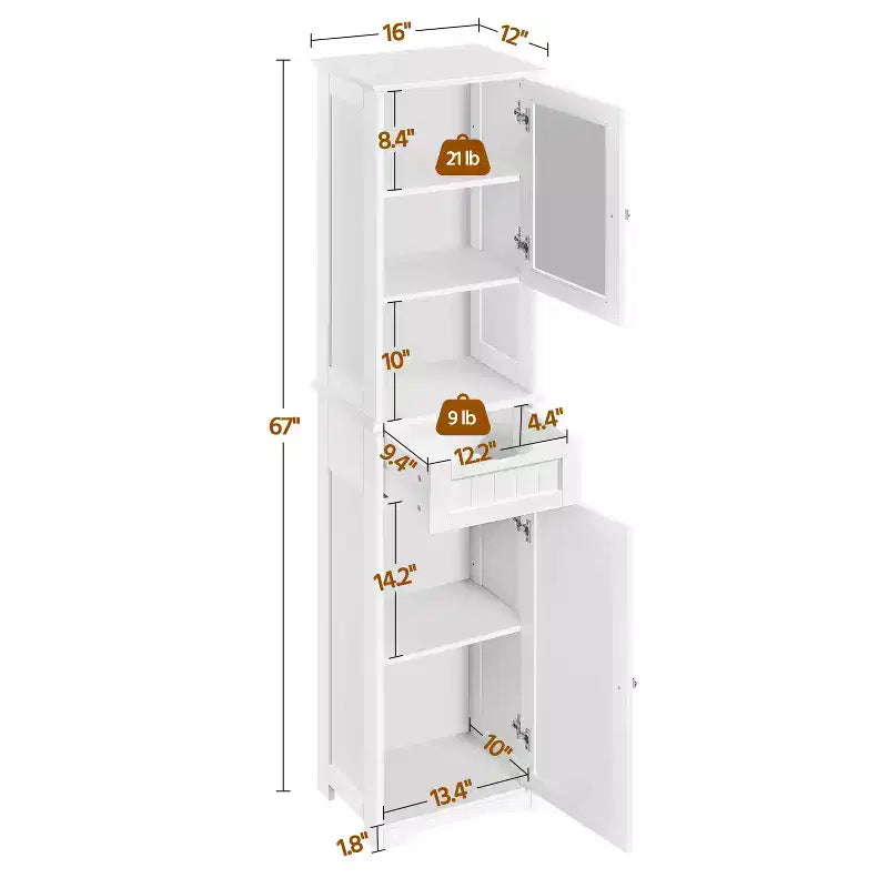 Yaheetech 67 Armoire de rangement autonome avec étagères réglables pour cuisine, salle de bain, salon, blanc