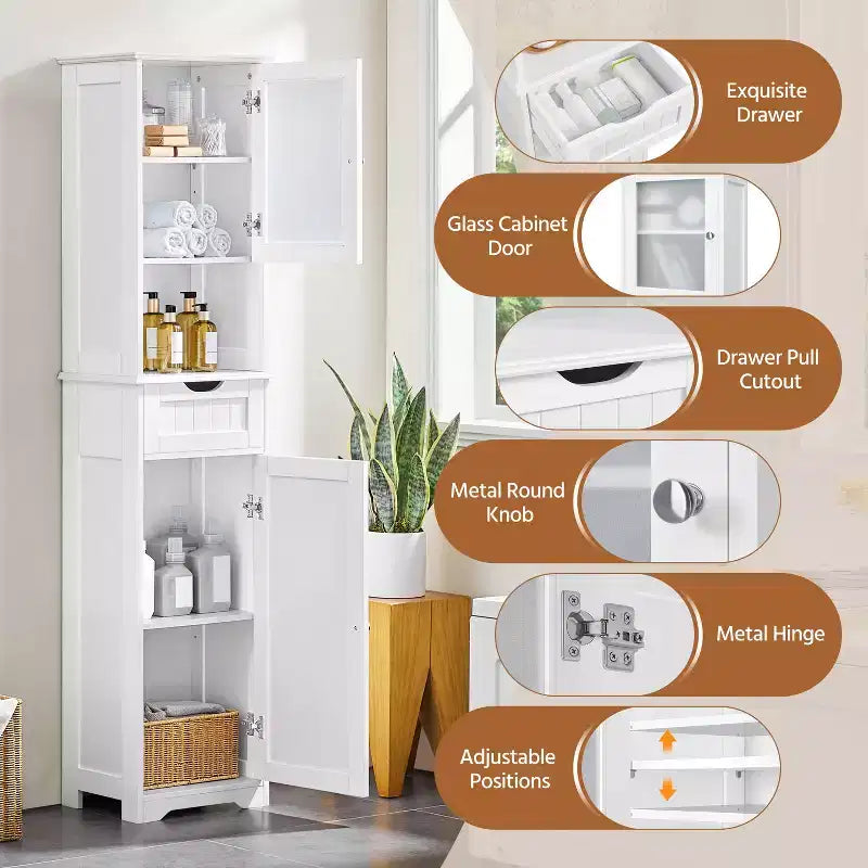 Yaheetech 67 Armoire de rangement autonome avec étagères réglables pour cuisine, salle de bain, salon, blanc
