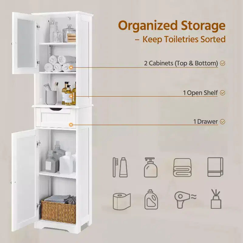 Yaheetech 67 Armoire de rangement autonome avec étagères réglables pour cuisine, salle de bain, salon, blanc