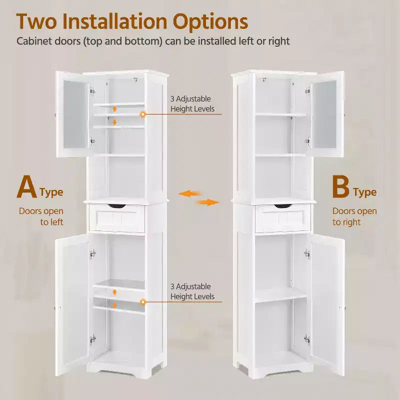 Yaheetech 67 Armoire de rangement autonome avec étagères réglables pour cuisine, salle de bain, salon, blanc