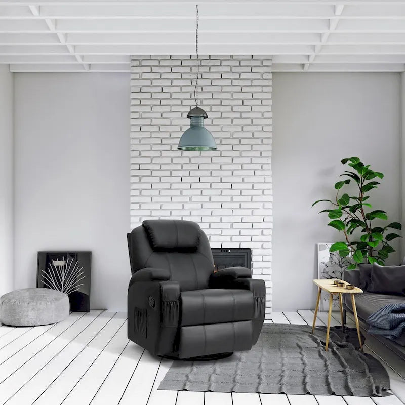 Fauteuil Inclinable de Massage Pivotant Chauffant en Similicuir pour Salon
