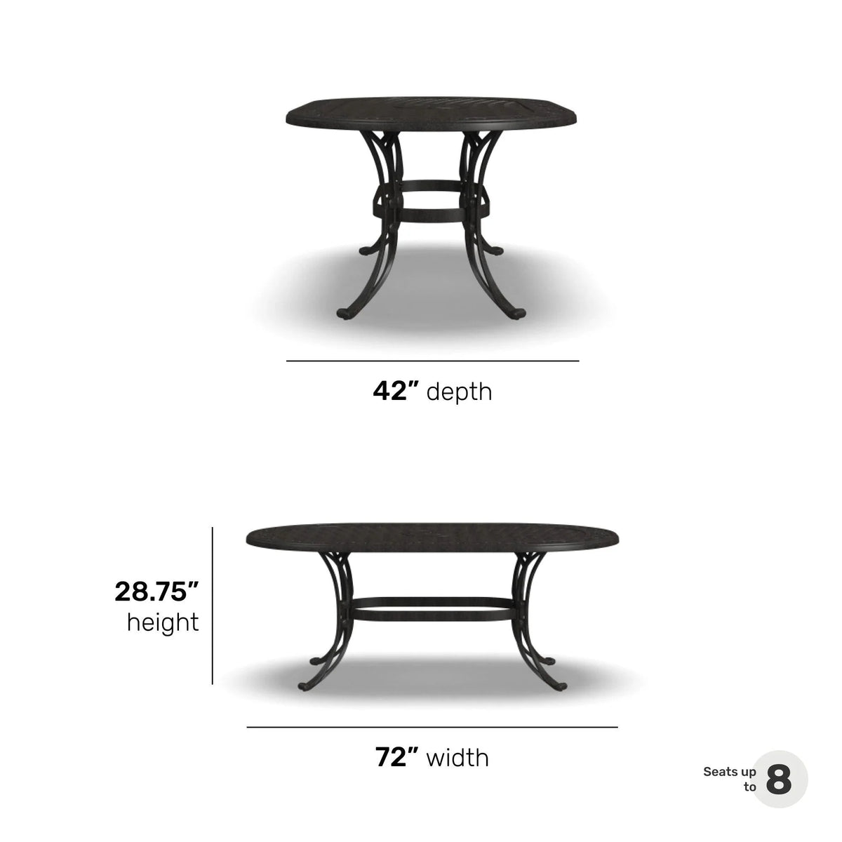 Ensemble de salle à manger d'extérieur 7 pièces en aluminium bronze Sanibel avec table à manger ovale de 72 et six fauteuils par Homestyles