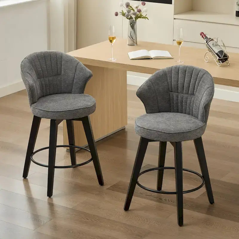 Lot de 2 tabourets de bar pivotants, chaises de salle à manger rembourrées avec large dossier, chaises de hauteur comptoir avec pieds en métal