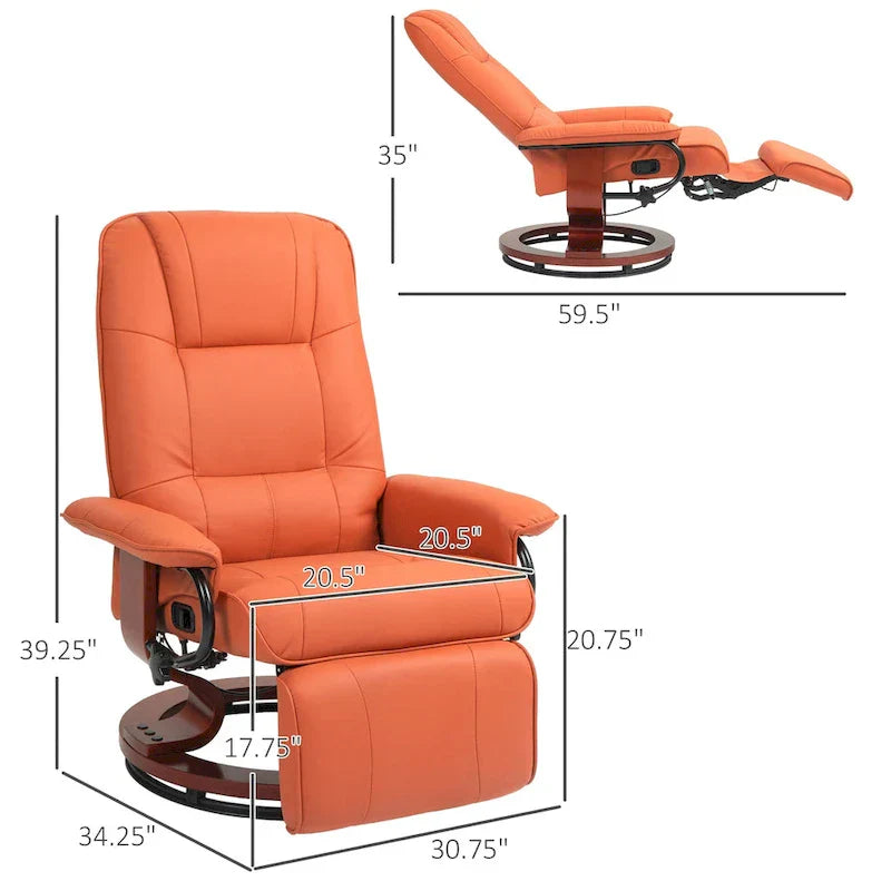 Fauteuil inclinable manuel pivotant en similicuir HomCom avec repose-pieds confortable et relaxant