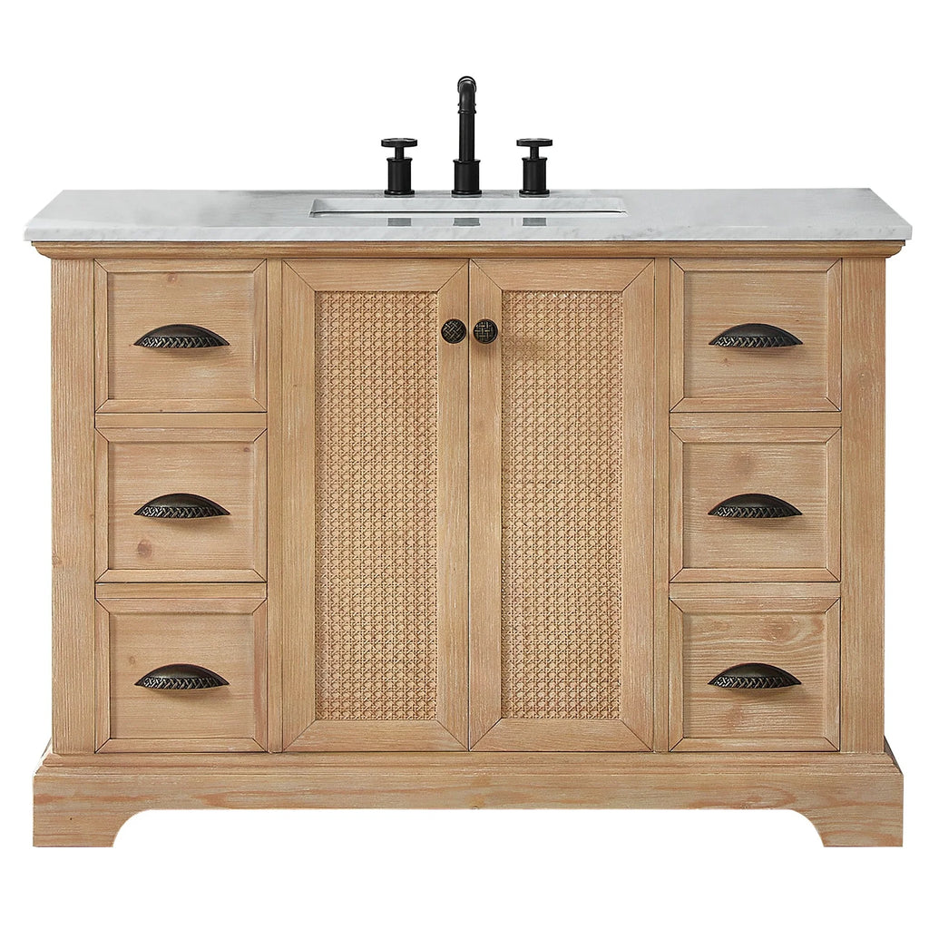 Meuble sous-vasque Hervas avec plateau en marbre naturel, sans miroir