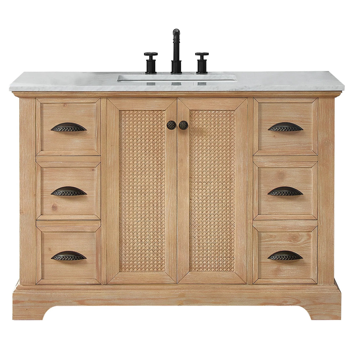 Meuble sous-vasque Hervas avec plateau en marbre naturel, sans miroir