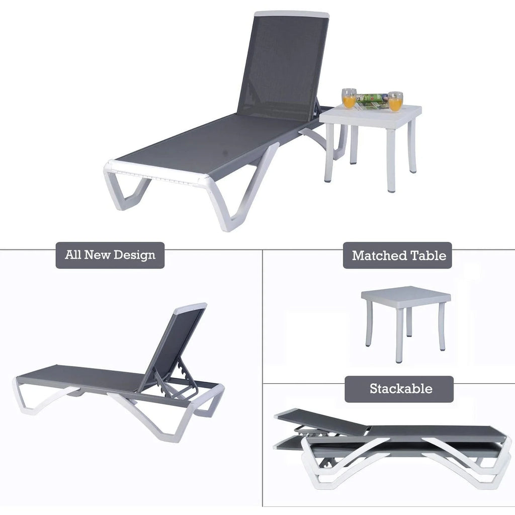 Kozyard Alan Chaise longue de patio inclinable et réglable, entièrement plate, en aluminium et résine de polypropylène
