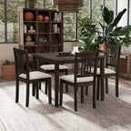 Ensemble Table et Chaises de Salle à Manger Carrée en Bois, Table à Manger Décontractée avec 4 Chaises de Salle à Manger Rembourrées pour Coin Repas de Cuisine