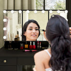 Coiffeuse LED de luxe avec 9 tiroirs, station de maquillage élégante