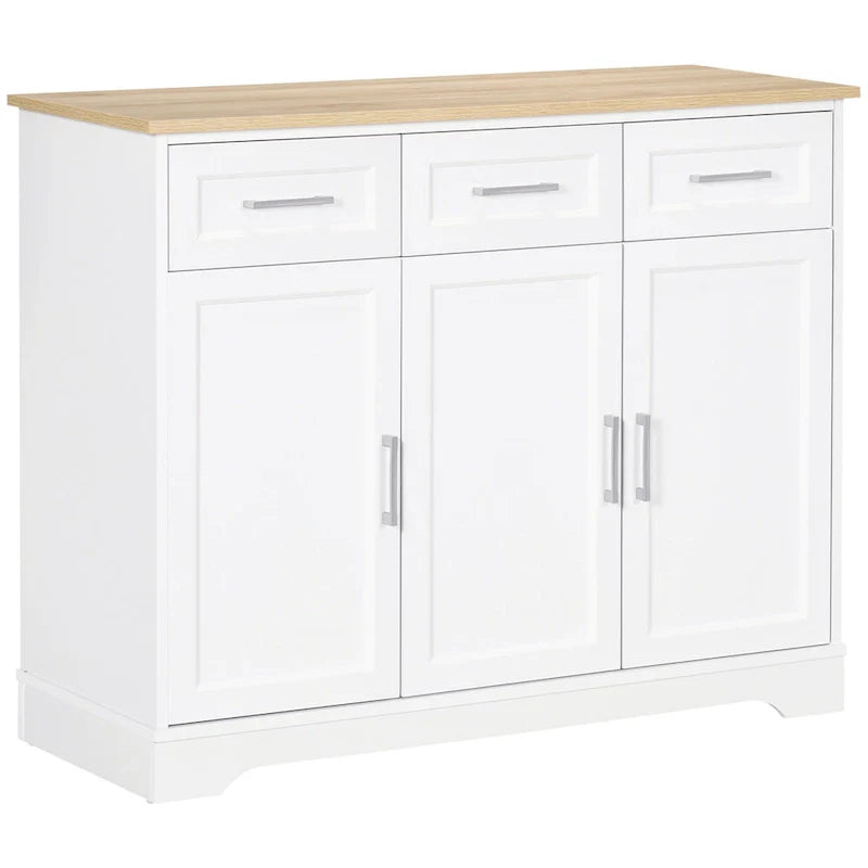 Meuble de Rangement Buffet de Cuisine Blanc avec 3 Tiroirs et Étagère Réglable