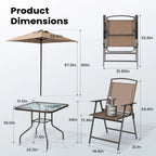 Ensemble de patio 6 pièces Pellebant avec table, parasol et 4 chaises pliantes – 22,4 L x 26,8 P x 34,4 H