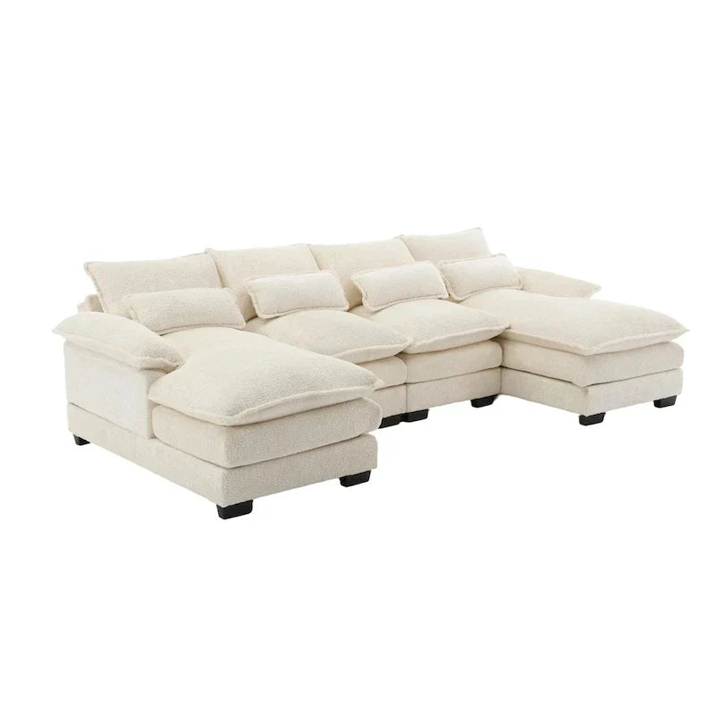 Canapé modulable Cloud pour salon, canapé d'angle moderne en chenille/boucle, canapé convertible modulable confortable avec double méridienne
