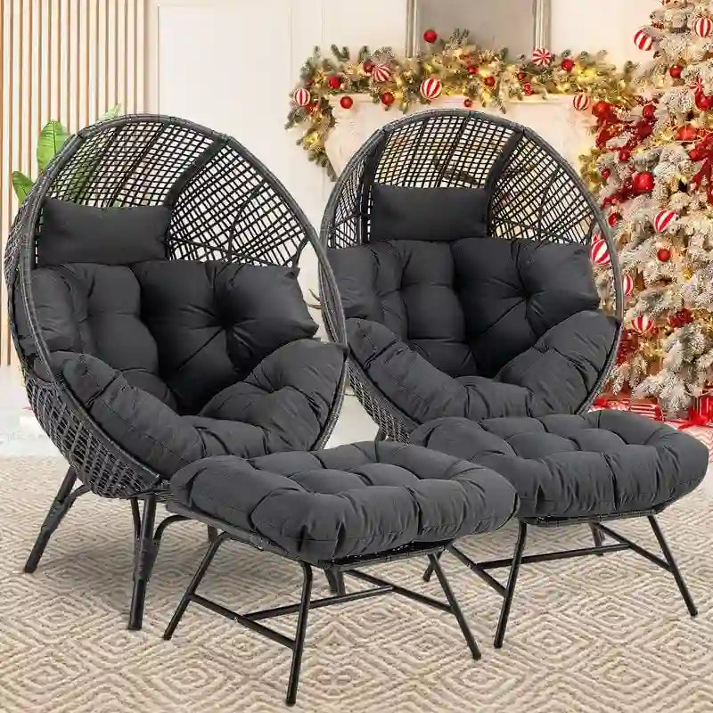 FINCATI Fauteuil Œuf d'intérieur, Fauteuil Œuf d'extérieur 200 kg, Fauteuil Œuf surdimensionné avec pouf, Fauteuil Œuf de luxe confortable avec repose-pieds