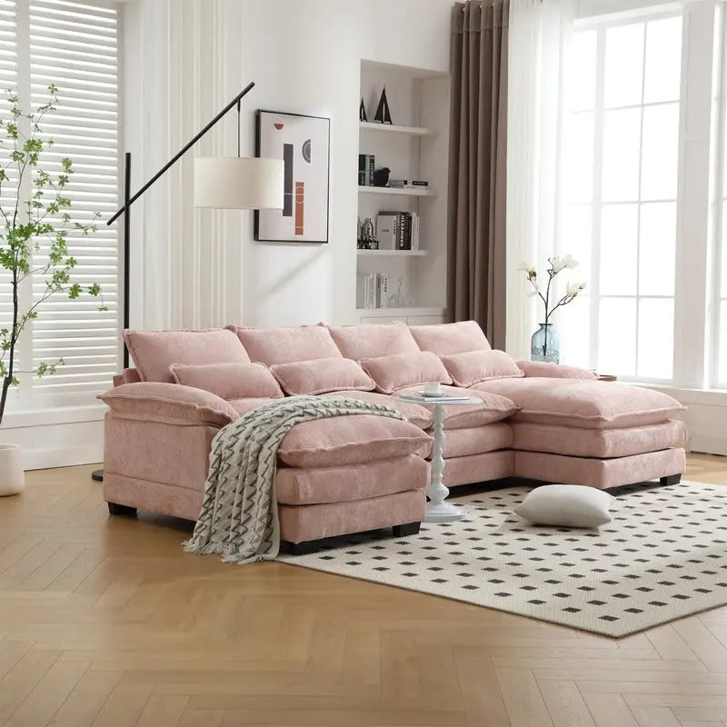 Canapé modulable Cloud pour salon, canapé d'angle moderne en chenille/boucle, canapé convertible modulable confortable avec double méridienne