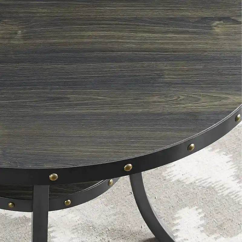 Ensemble de salle à manger moderne 3 pièces avec table de bar ronde et 2 chaises de pub cloutées