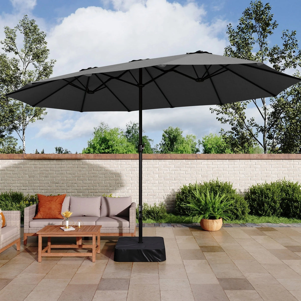MAISON ARTS Grand Parasol Double Face de 4,5 m avec Base Incluse pour Patio
