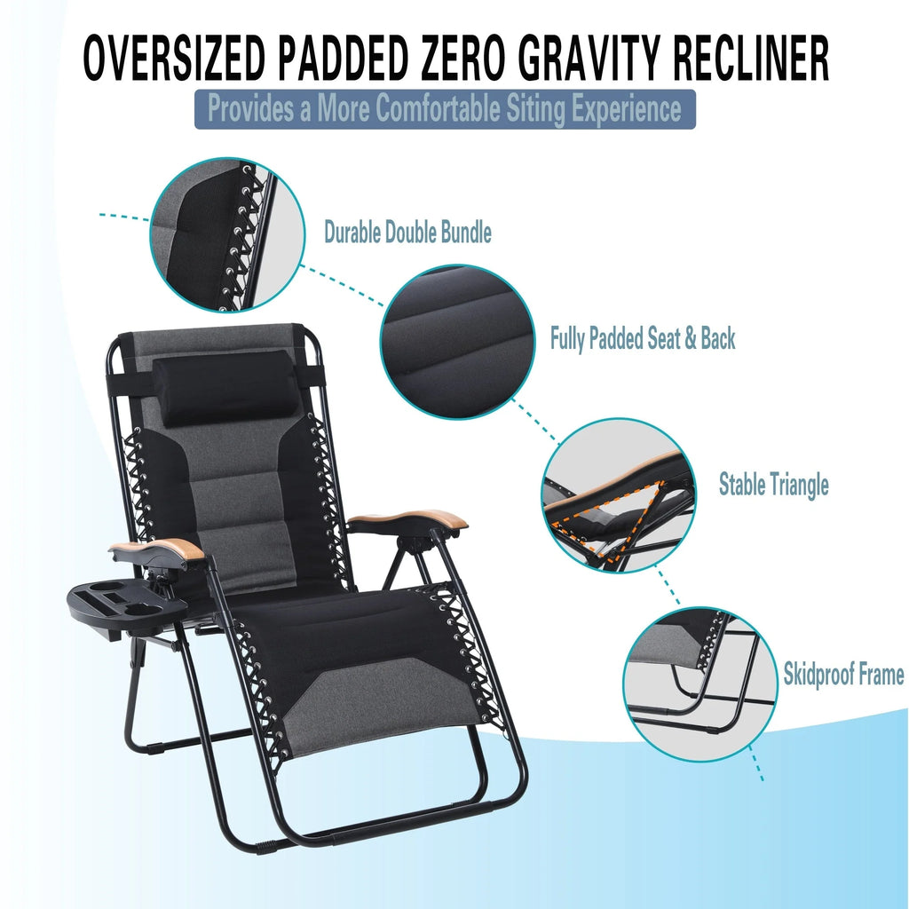 Fauteuil de relaxation zéro gravité XL surdimensionné rembourré avec accoudoirs plus larges et porte-gobelet réglable - N/A