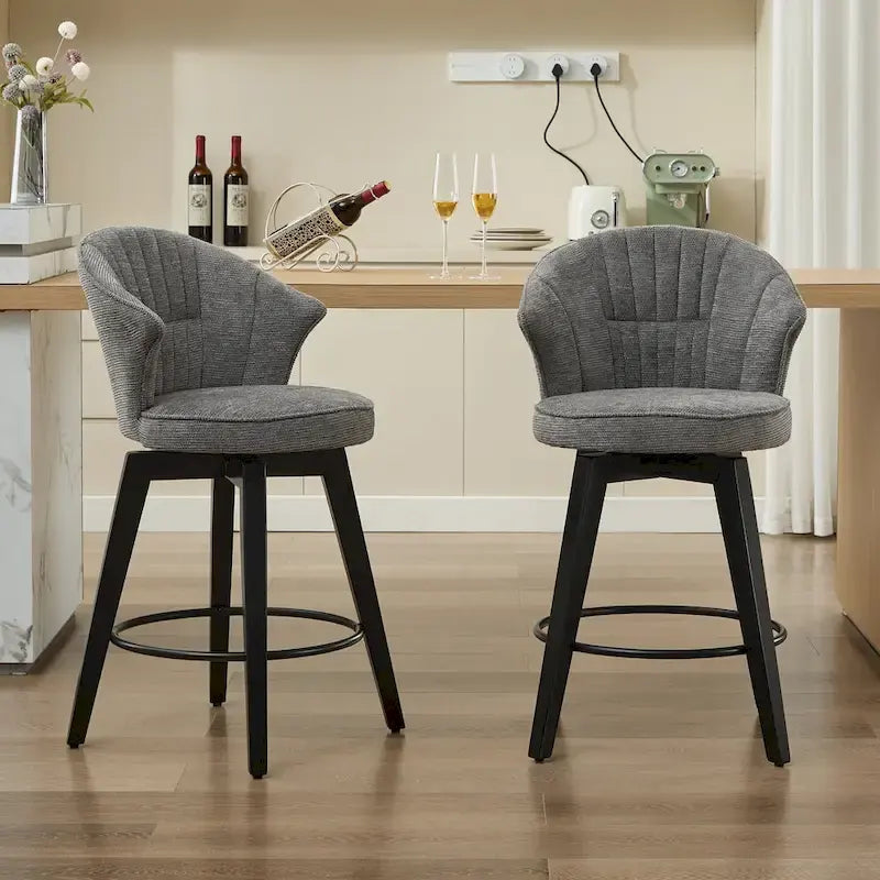 Lot de 2 tabourets de bar pivotants, chaises de salle à manger rembourrées avec large dossier, chaises de hauteur comptoir avec pieds en métal