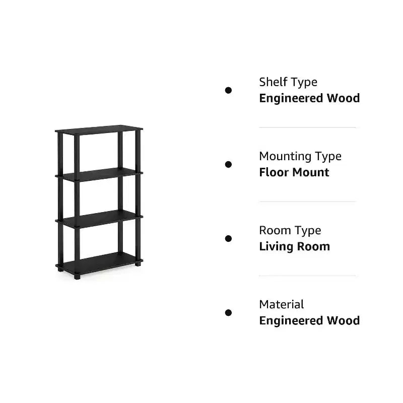 Furinno Étagère Ouverte Décorative à 4 Niveaux, Étagère de Présentation Polyvalente, Americano