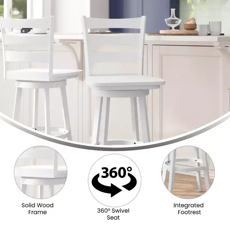 Tabouret de bar pivotant Flash Furniture Liesel en bois massif avec dossier en échelle, de qualité commerciale, hauteur de bar